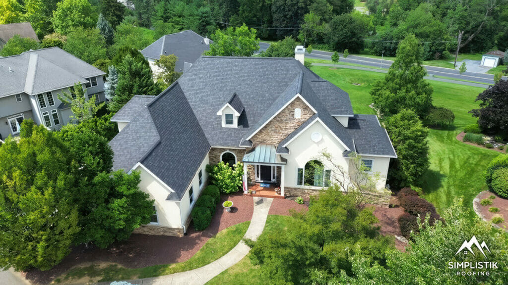 Simplistik Roofing - Completed Roofing Project Drone Shot